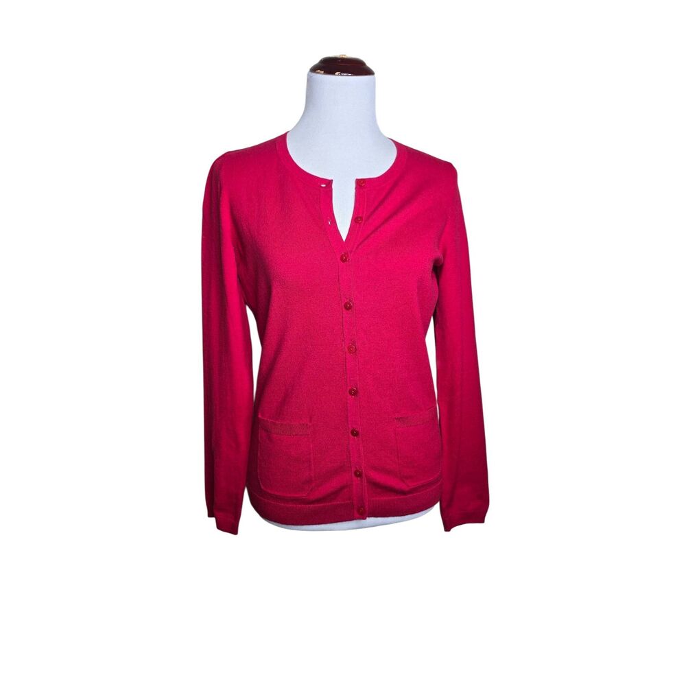 Talbots Raspberry Red Pima Cotton Blend Button Front Cardigan Sweater Small - Picture 4 of 13